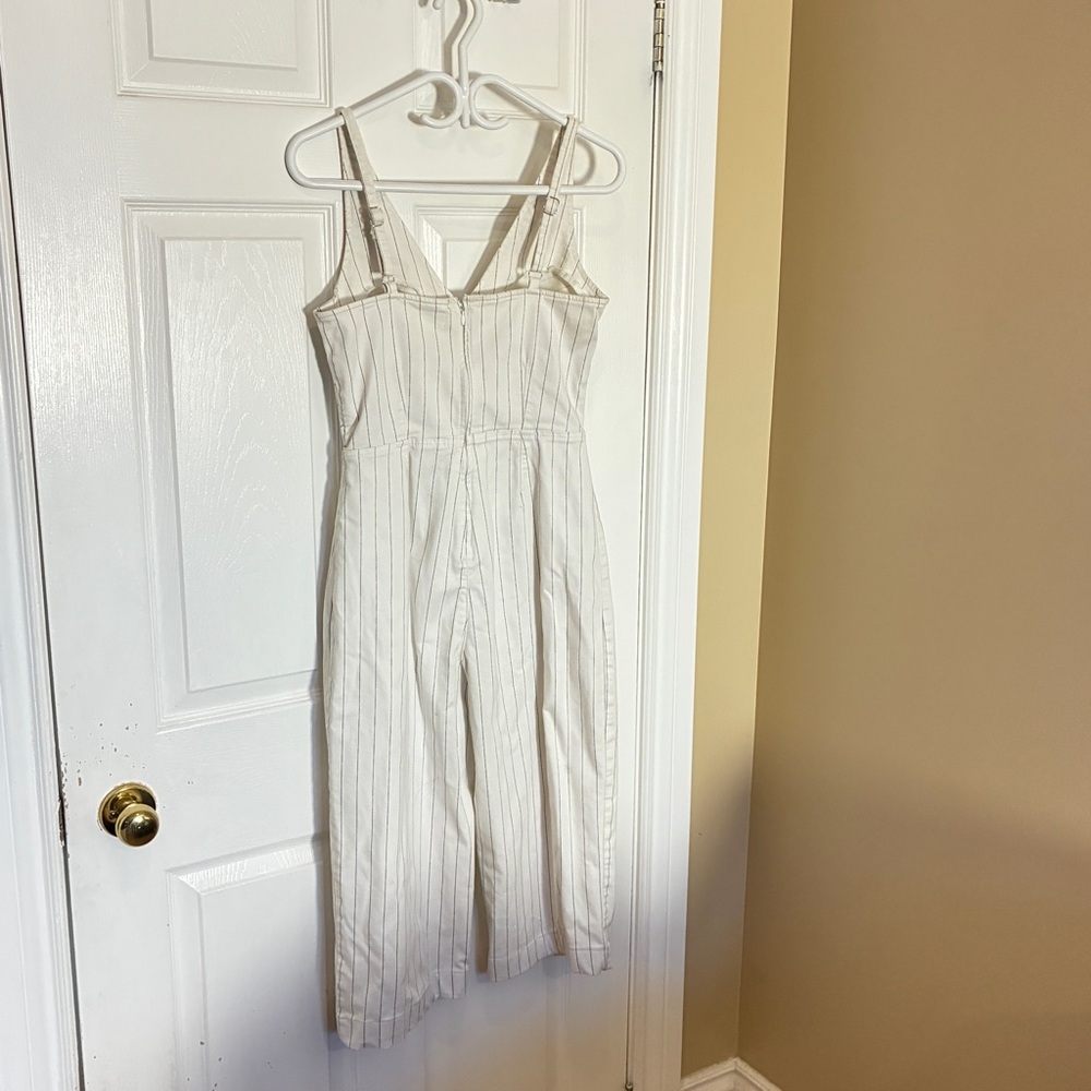 Dynamite Ivory Pinstripe Jumpsuit | Sleeveless | Cropped Size Small - Picture 4 of 9